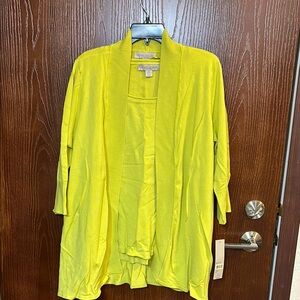 Laura Ashley Vibrant Yellow Chartreuse Cardigan & Tank Sweater set 2X NWT